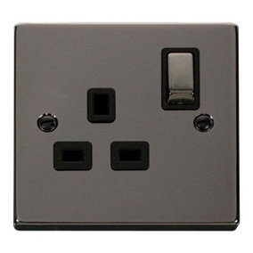 Black Nickel 1 Gang 13A DP Ingot Switched Plug Socket - Black Trim - SE Home