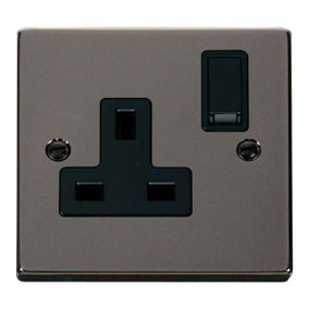 Black Nickel 1 Gang 13A DP Switched Plug Socket - Black Trim - SE Home