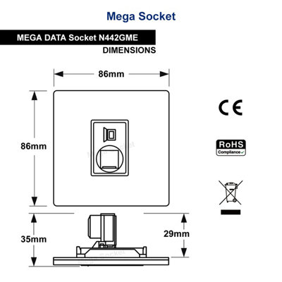 Black Nickel 1 Gang Ethernet Port Data Socket CAT 5 Screwless N442GME