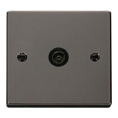 Black Nickel 1 Gang Single Coaxial TV Socket - Black Trim - SE Home