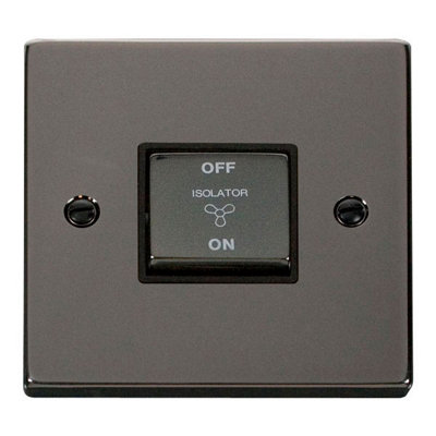 Black Nickel 10A 1 Gang Ingot 3 Pole Fan Isolation Switch - Black Trim - SE Home