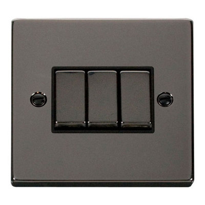 Black Nickel 10A 3 Gang 2 Way Ingot Light Switch - Black Trim - SE Home