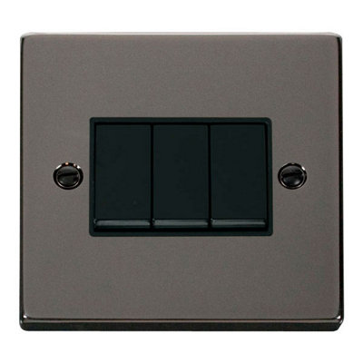 Black Nickel 10A 3 Gang 2 Way Light Switch - Black Trim - SE Home