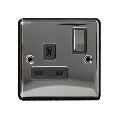 Black Nickel 13A 1 Gang Double Pole Switched Socket Screwed Faceplate ...