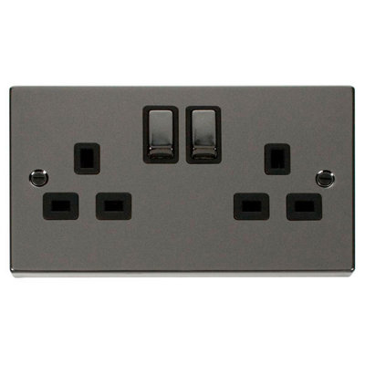 Black Nickel 2 Gang 13A DP Ingot Twin Double Switched Plug Socket ...