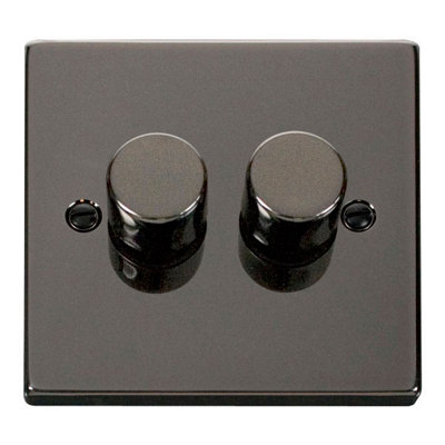 Black Nickel 2 Gang 2 Way 400w Dimmer Light Switch - SE Home