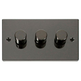 Black Nickel 3 Gang 2 Way LED 100W Trailing Edge Dimmer Light Switch - SE Home