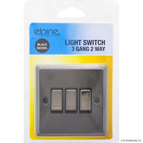 Black Nickel 3 Gang 2 Way Single Light Switch On/off With Fixing Screw Home