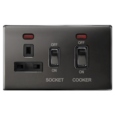 Black Nickel 45A Cooker Control Switch Unit with 13A Socket Neon ...