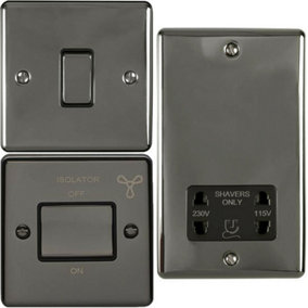 BLACK NICKEL Bathroom Switch Set-1 Light - 1 Fan Isolator - 1 Twin Shaver Socket