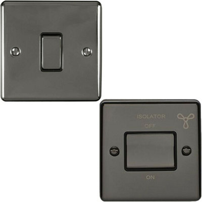 BLACK NICKEL Bathroom Switch Set -1x Light & 1x 6A Extractor Fan Isolator  Switch