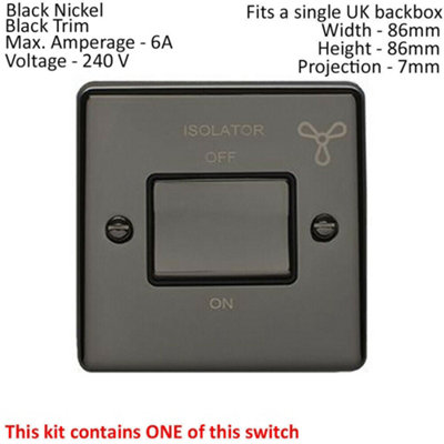 BLACK NICKEL Bathroom Switch Set -1x Light & 1x 6A Extractor Fan Isolator Switch - 3