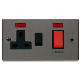 Black Nickel Cooker Control 45A With 13A Switched Plug Socket & 2 Neons - Black Trim - SE Home