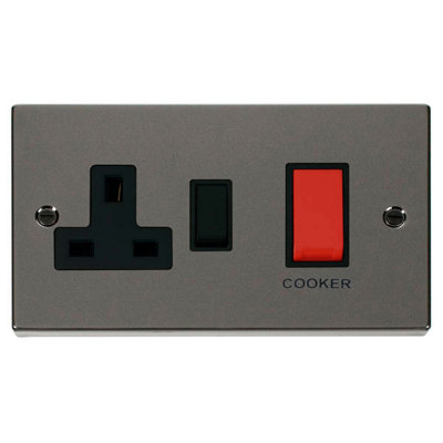 Black Nickel Cooker Control 45A With 13A Switched Plug Socket - Black Trim - SE Home