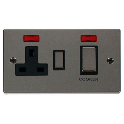 Black Nickel Cooker Control Ingot 45A With 13A Switched Plug Socket & 2 ...