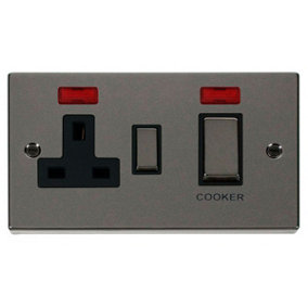 Black Nickel Cooker Control Ingot 45A With 13A Switched Plug Socket & 2 Neons - Black Trim - SE Home