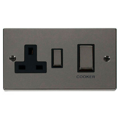 Black Nickel Cooker Control Ingot 45A With 13A Switched Plug Socket - Black Trim - SE Home