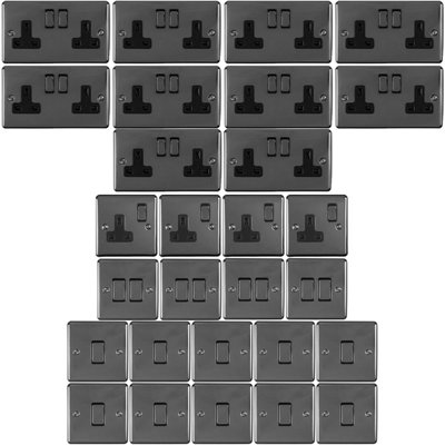 BLACK NICKEL House Socket & Switch Set -14 Light & 14 Switched UK Power ...