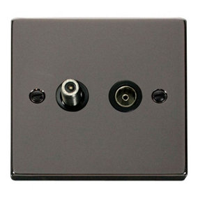 Black Nickel Satellite And Isolated Coaxial 1 Gang Socket - Black Trim - SE Home