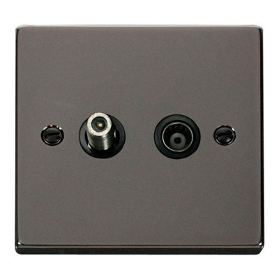 Black Nickel Satellite & Coaxial Socket 1 Gang - Black Trim - SE Home