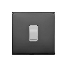 Black Nickel Screwless Plate 1 Gang Intermediate Light Switch - White Trim - SE Home
