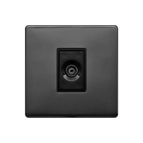 Black Nickel Screwless Plate 1 Gang TV Socket - Black Trim - SE Home