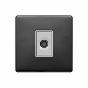 Black Nickel Screwless Plate 1 Gang TV Socket - White Trim - SE Home