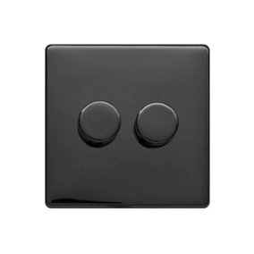 Black Nickel Screwless Plate 100W 2 Gang 2 Way Intelligent Trailing LED Dimmer Switch - SE Home