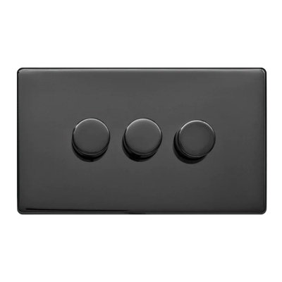 Black Nickel Screwless Plate 100W 3 Gang 2 Way Intelligent Trailing LED Dimmer Switch - SE Home