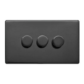 Black Nickel Screwless Plate 100W 3 Gang 2 Way Intelligent Trailing LED Dimmer Switch - SE Home
