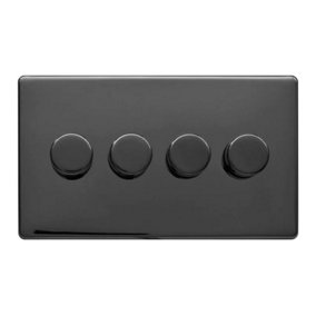 Black Nickel Screwless Plate 100W 4 Gang 2 Way Intelligent Trailing LED Dimmer Switch - SE Home