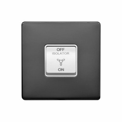 Black Nickel Screwless Plate 10A 1 Gang 1 Way 3-Pole Fan Isolator Switch - White Trim - SE Home