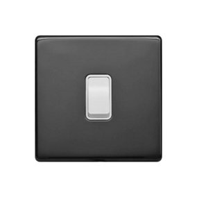 Black Nickel Screwless Plate 10A 1 Gang 2 Way Light Switch - White Trim - SE Home