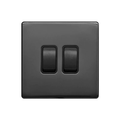 Black Nickel Screwless Plate 10A 2 Gang 2 Way Light Switch - Black Trim - SE Home