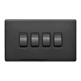 Black Nickel Screwless Plate 10A 4 Gang 2 Way Light Switch - Black Trim - SE Home