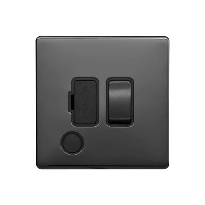 Black Nickel Screwless Plate 13A Switched Fuse Connection Unit Flex Outlet - Black Trim - SE Home