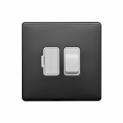 Black Nickel Screwless Plate 13A Switched Fuse Connection Unit - White Trim - SE Home