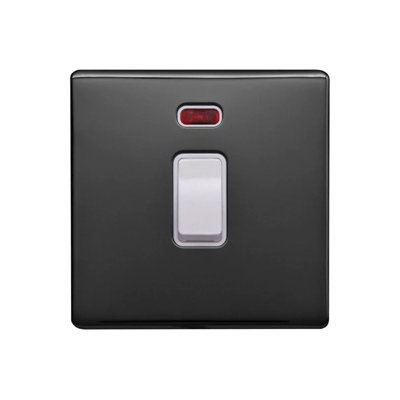 Black Nickel Screwless Plate 20A 1 Gang Double Pole Switch & Neon-White Trim - White Trim - SE Home