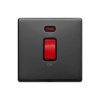Black Nickel Screwless Plate 45A 1 Gang Double Pole Switch, Single Plate - Black Trim - SE Home