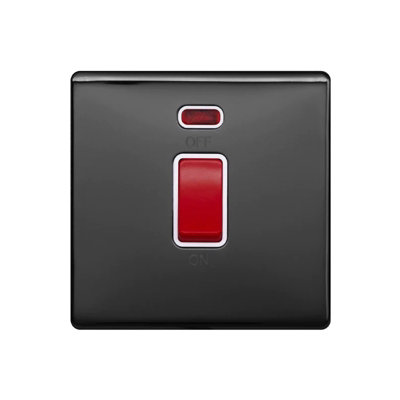 Black Nickel Screwless Plate 45A 1 Gang Double Pole Switch, Single Plate - White Trim - SE Home