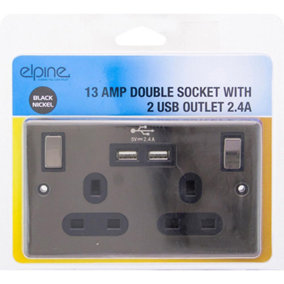 Black Nickel Socket Double Switch 13 Amp Usb Plug 2 Gang Power
