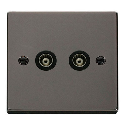 Black Nickel Twin Isolated Coaxial Socket - Black Trim - SE Home