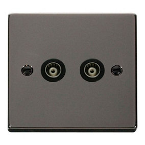 Black Nickel Twin Isolated Coaxial Socket - Black Trim - SE Home