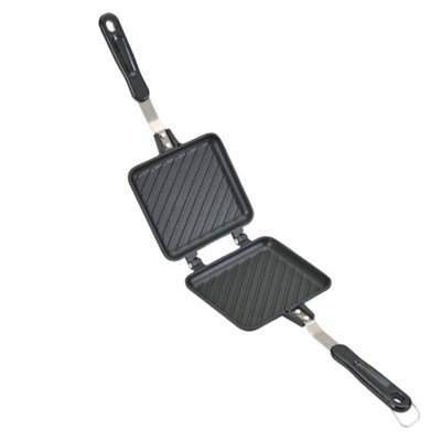 Black Non-Stick Stovetop Sandwich Press with Locking Handle for Gas and ...