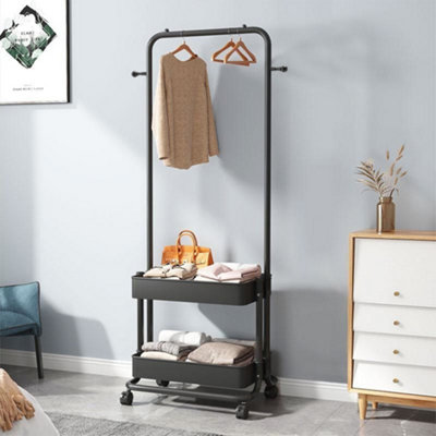Black Nordic-style Double-layered Modern Floor-standing Clothes Rack ...