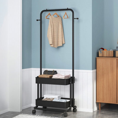 Black Nordic-style Double-layered Modern Floor-standing Clothes Rack ...