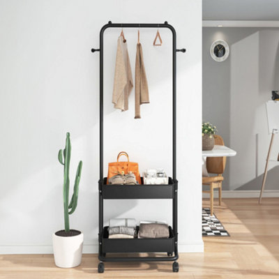 Black Nordic-style Double-layered Modern Floor-standing Clothes Rack ...