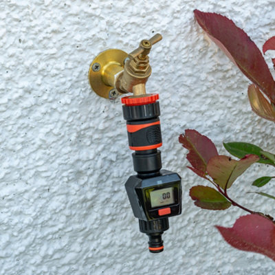 Black/Orange Digital Water Flow Meter, BSP Reducer, Dual Totals