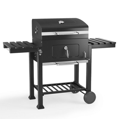 Black Outdoor Carbon Steel Barbecue Charcoal BBQ Grill Stove Smoker Built in Thermometer Mobile with Wheels DIY at B Q