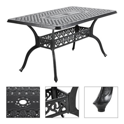 Black Outdoor Cast Aluminum Rectangular Patio Dining Table with ...